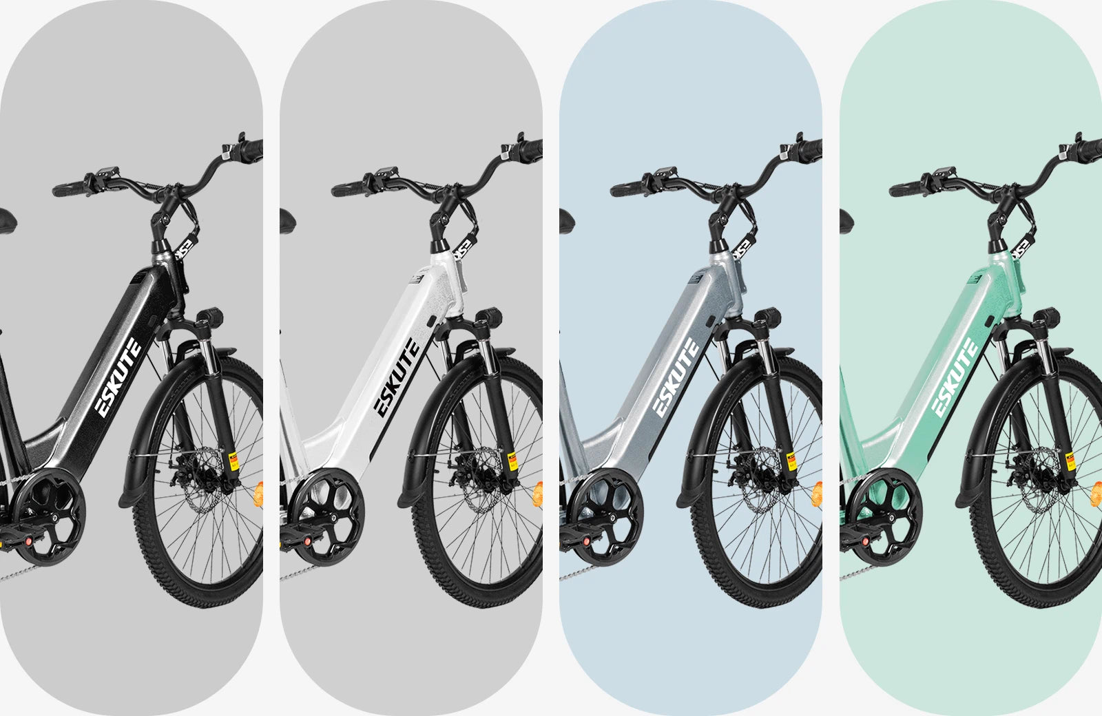 C202 City-E-Bike in verschiedenen Farben wie Grau, Weiß, Silber und Grün für individuellen Stil