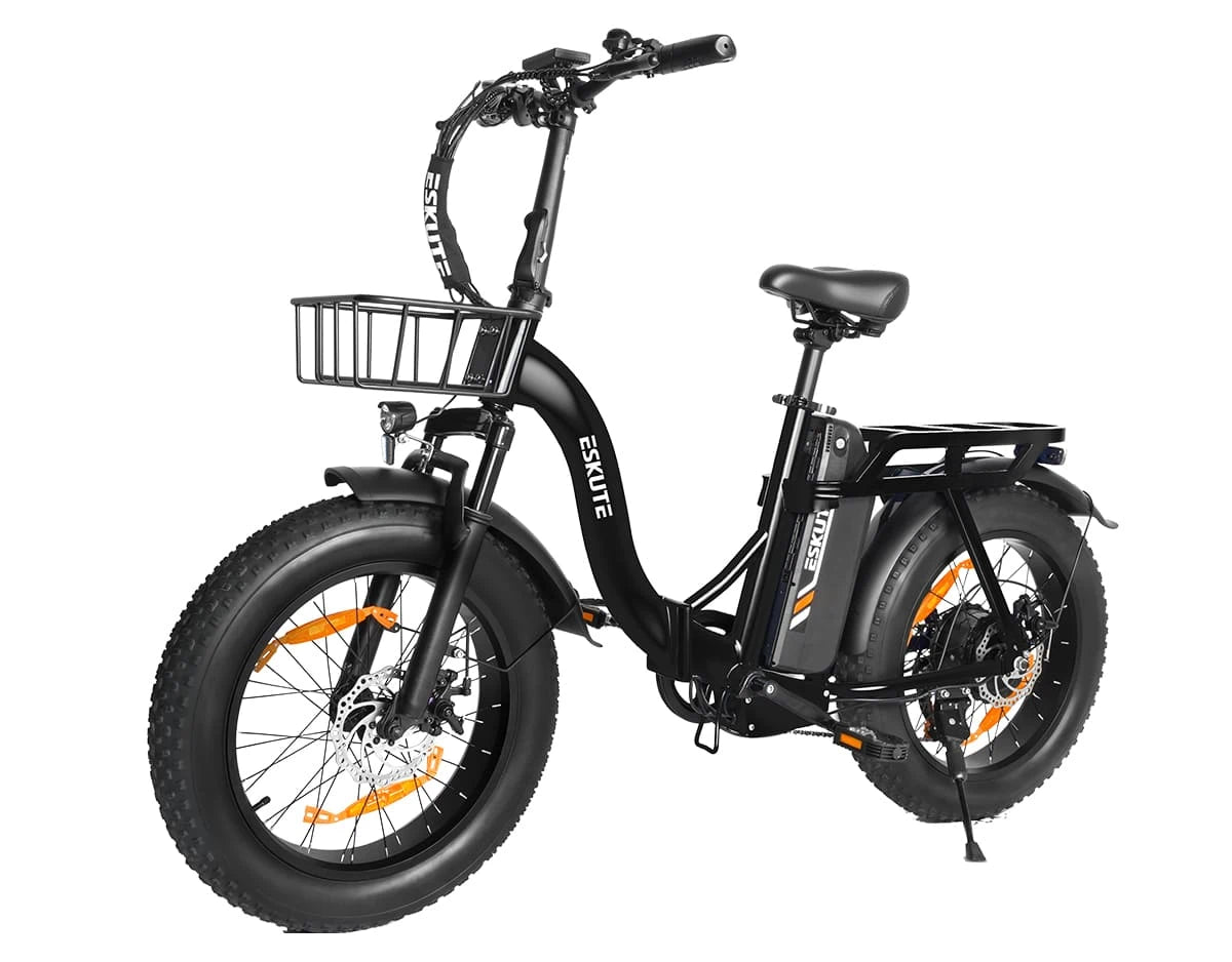 Eskute D202 Klapp-E-Bike in Schwarz aus schräger Perspektive