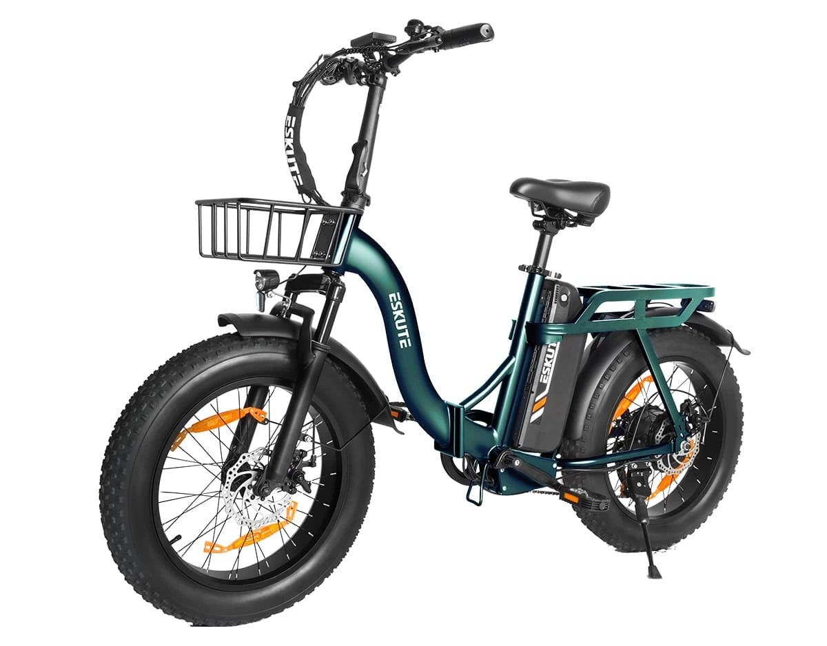 Eskute D202 Klapp-E-Bike in Grün aus schräger Perspektive