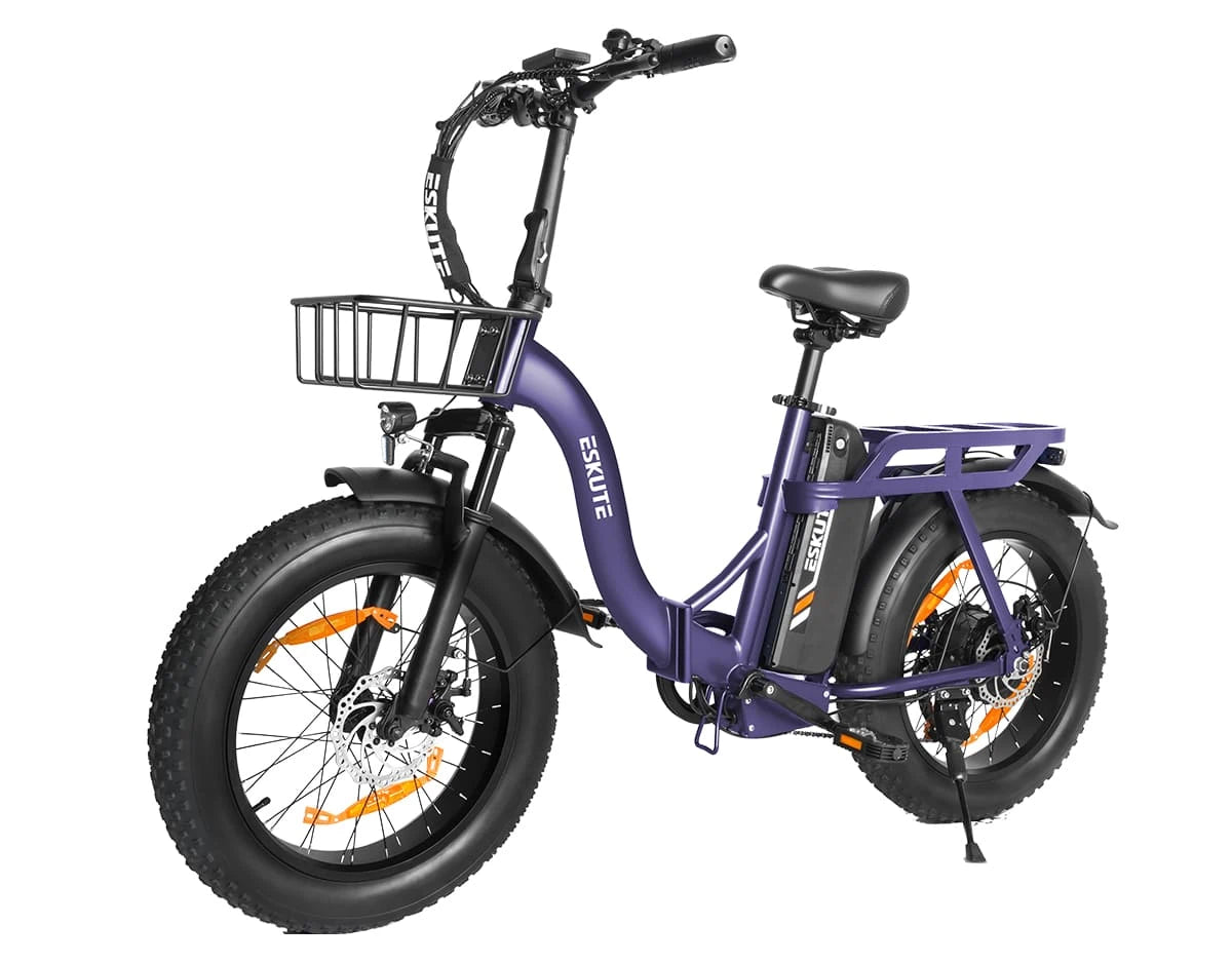 Eskute D202 Klapp-E-Bike in Lila aus schräger Perspektive