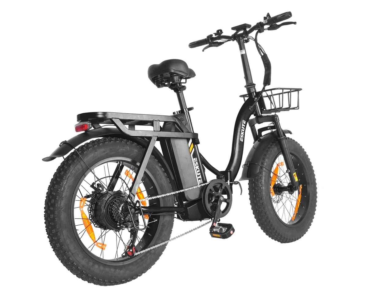 [Color:Schwarz]Eskute D202 Klapp-E-Bike in Schwarz Rückansicht