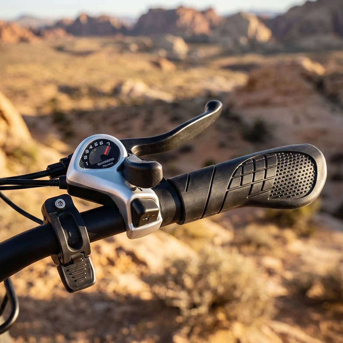 Shimano 7-Gang-Schalthebel am Eskute D202 Klapp-E-Bike