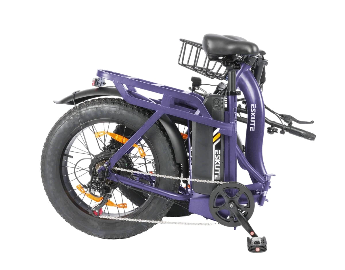 Eskute D202 Klapp-E-Bike in Lila zusammengeklappt