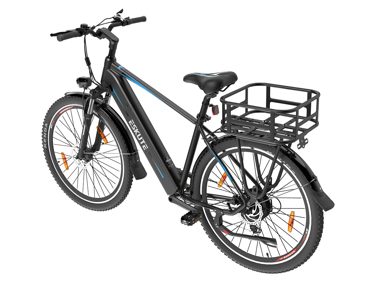 Eftermonterad el-mountainbike, med pakethållare och skärmar